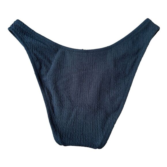 NWT J. Crew Textured Curved Waist Cheeky Navy Blue Bikini Bottom Size Medium - Picture 2 of 5